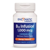 엔자이매틱테라피 B12 인퓨전 1000mcg 체리 츄어블 타블렛 글루텐 프리, 30개입, 1개, 30정