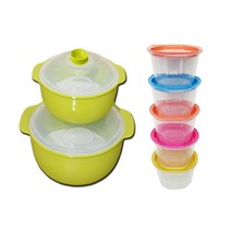 체리티 쿡앤밥 275ml 5종 색상 랜덤 + 전자렌지찜기 대 + 소 그린 세트, 1세트