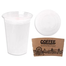 더빈썸 투명 PET 아이스컵+평뚜껑+홀더 410ml, 100개입, 1세트