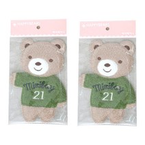 코하스아이디 헬로우 베어 테리 봉제식 와펜, 그린, 2개입