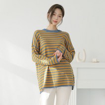 오오엘 여성용 램스울 루즈핏 여리핏 단가라 스트라이프 라운드 니트