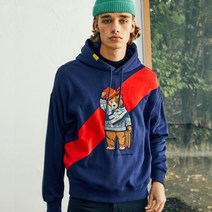 헤지스 남성용 패딩턴 체크 베어 자수 후드티 HZTS1D751N2