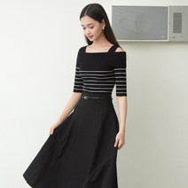 제로스트릿 여성용 반팔 스트라이프 오프숄더 스웨터