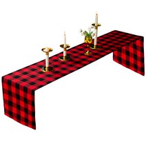 미화부장 크리스마스 체크 테이블 러너 01, 빨강검정, 폭 33cm x 길이 180cm