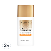 로레알파리 유브이 디펜더 코렉트 앤 프로텍트 선크림 50+ PA++++, 3개, 50ml