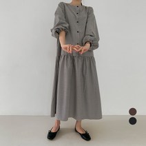 바블링브룩 여성용 체크 버튼 플레어 롱 원피스