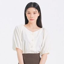 미쏘 볼륨소매 배색단추 블라우스