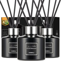 쿤달 퍼퓸 디퓨저 아로마에디션 200ml 3개 + 섬유스틱 15개 세트, 오렌지베르가못향, 1세트