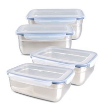 키친아트 피앙세 스텐 반찬통 사각 4종 세트 D, 1세트, 5호 1950ml x 2p + 6호 2450ml x 2p