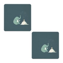 아울리빙 빈티지 우드 유화 컵받침 2P, 코끼리눈