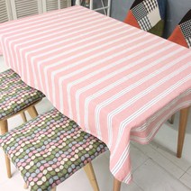 레브라이프 린넨 스트라이프 식탁보, 워싱 핑크 + 블루스트라이프, 4인용