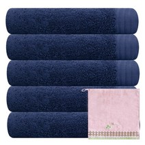 송월타월 호텔 수건 라운드 5p + 허니펜스 고리 핸드 타월 분홍, 다크 블루, 1세트