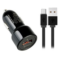 얼티밋 차량용 퀄컴QC3.0 2포트 고속충전기 + C타입 케이블 UP-CC21, 혼합 색상