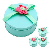 도나앤데코 리본장식 원형 틴케이스 S, 민트, 4개입