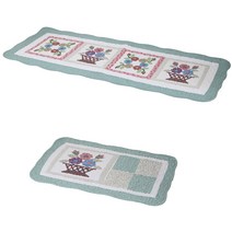 바이데코 순면 워싱 발매트 + 주방매트 세트, 꽃바구니 민트
