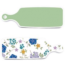 로엠디자인 서빙 도마 보드 2p 로맨틱 블루 floral 화이트 세트, 로맨틱 블루 floral 화이트, 초록색 체크, 1세트