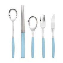 라온누리 픽미 컬러 베이직 1인 커트러리세트, 블루, 숟가락 + 젓가락 + 디너스푼 + 디너포크 + 디너나이프