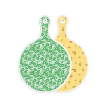 로엠디자인 양면 원형 서빙도마 보드 그린봉선화, 치자색플라워체크, 1개