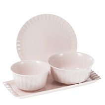 화이 기와 1인 한식기세트 B, 핑크, 공기 + 대접 + 원접시 소 + 직사각접시