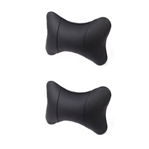 리빙듀오 차량용 양면가죽 목베개 2p, 블랙