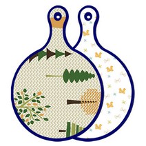 로엠디자인 블루에디션 양면 원형 서빙 도마 숲패턴1, 리본, 1개