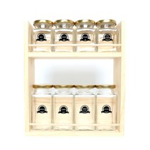 핸드팩토리 양념통 사각 스몰라지 골드캡 8p세트, 1세트, 양념통 8p + 2단 양념통 우드선반 대 + 클리버쿡 라벨