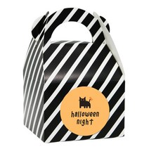 도나앤데코 손잡이 답례품상자 스트라이프 블랙 12p + 할로윈 아기자기 할로윈 작은 고양이 5cm 스티커 12p, 혼합 색상, 1세트