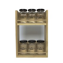 핸드팩토리 양념통 우드선반 세트, 1세트, 양념통 웨이브 스몰 블랙캡 6p + 2단 우드선반 중 + 세븐스타 라벨