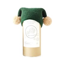 멜로우 신생아 사이드 폼폼 모자 니팅모자 포레스트그린 + 베이지, 남녀공용