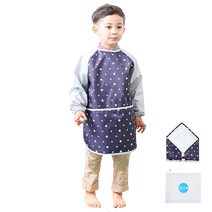 플리에 아동용 미술 앞치마 + 두건 회색별 세트, 곤색