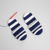 슬로우모먼츠 코바늘 DIY패키지 하비스트 실내용 슬리퍼, 1세트, 스트라이프 네이비