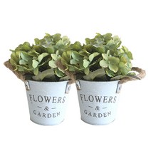 메이코플라워 조화 플라워 가든 러블리수국 화분, 그린, 2개