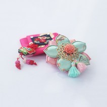 프라임리본 핑크사각한복 집게핀 민트초음파꽃 집게핀 세트