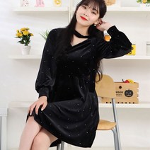 페이퍼먼츠 도트 벨벳 겨울 하객 미니 원피스 6878