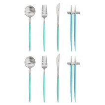 큐티폴 고아 터키쉬 실버 디너 커트러리 4종 2인 세트, 혼합 색상, 스푼 2p + 포크 2p + 나이프 2p + 젓가락 2p + 받침 2p