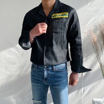 머시따 남성용 오픈카라 청해지 패치 포인트 셔츠
