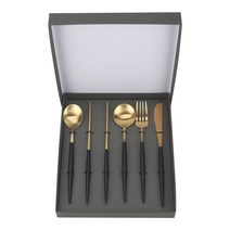 보겐 에펠 골드 한식양식 5종 커트러리 기프트박스, 블랙, 숟가락 + 젓가락 + 디너스푼 + 디너포크 + 디너나이프