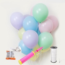 파티쇼 헬륨효과 풍선 장식 세트, 매트파스텔파티(혼합색상) 손펌프(랜덤 발송), 1세트