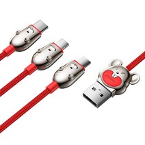 베이스어스 미니펫 3in1 고속 충전 케이블 + 케이블 타이, 레드, 1세트