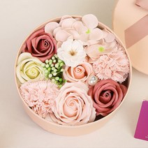 콩 조화 케이패키지 원형 선물상자 비누꽃 선물세트, 핑크