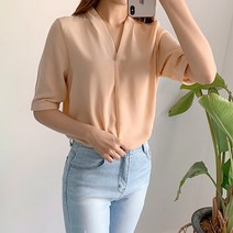 미스틱앤코 반팔 브이넥 블라우스