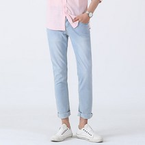 단군 남성용 밑단 컷팅 라이트 스판 데님 팬츠