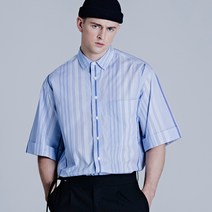 티아이포맨 남성용 콜라보 오버핏 멀티 스트라이프 자수포인트 셔츠 M204MSH558M