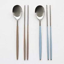 서피니아 컬러 세라믹 스텐 수저 2인조 세트, 1세트, 브라운(숟가락 + 젓가락) + 스카이블루(숟가락 + 젓가락)