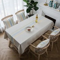 유럽자수 린넨 테이블보, 그레이, 6인용(130 x 220 cm)