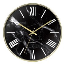 블럭마트 모던 시크 원형 벽걸이 시계, 골드 로마 숫자 블랙