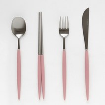 제이테이블 소소 망고 실버 커트러리 디너 4종 1인 세트, 페일핑크, 숟가락 + 젓가락 + 디너포크 + 디너나이프