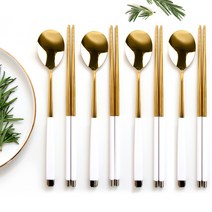 프렌치블랑 4인 수저세트 골드, 1세트, 화이트(숟가락 4p + 젓가락 4p)