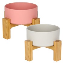 멍지 반려동물 2단 높이 세라믹 식기 L, 핑크, 그레이, 2개
