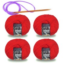 미소털실 뉴 애니 울 털실 50g x 4p + 줄바늘 세트, 1세트, 6015파이어브릭